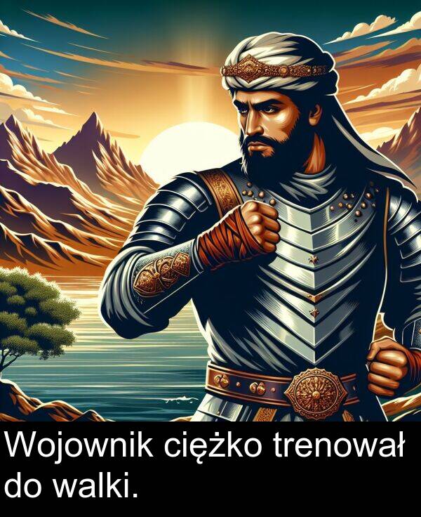 walki: Wojownik ciężko trenował do walki.
