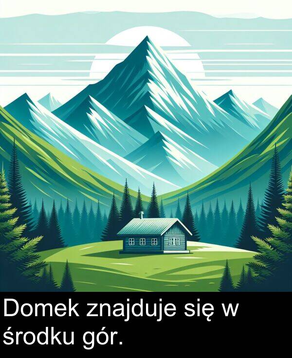 znajduje: Domek znajduje się w środku gór.
