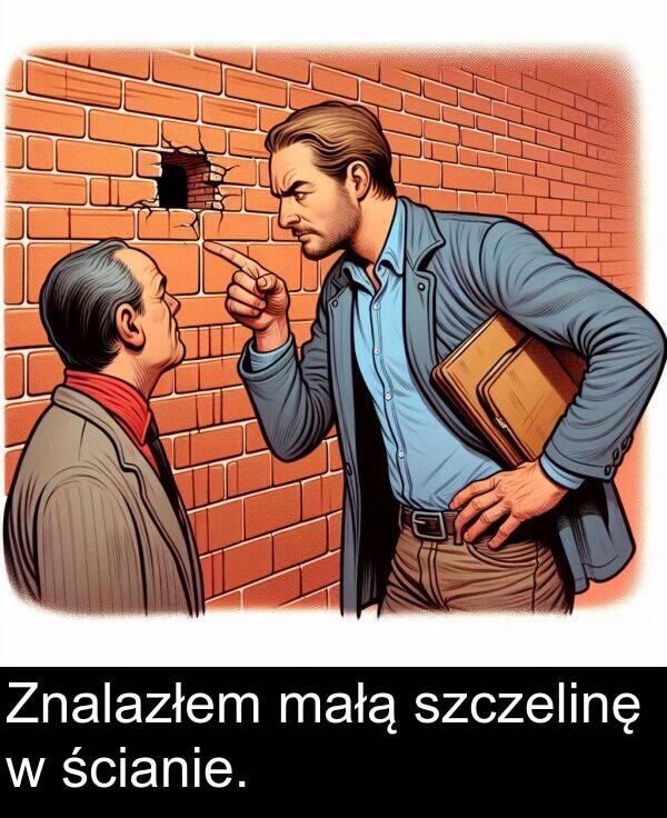 ścianie: Znalazłem małą szczelinę w ścianie.