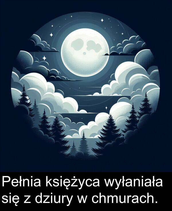 wyłaniała: Pełnia księżyca wyłaniała się z dziury w chmurach.