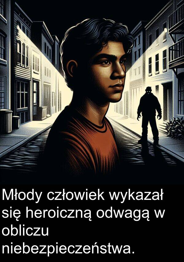 wykazał: Młody człowiek wykazał się heroiczną odwagą w obliczu niebezpieczeństwa.