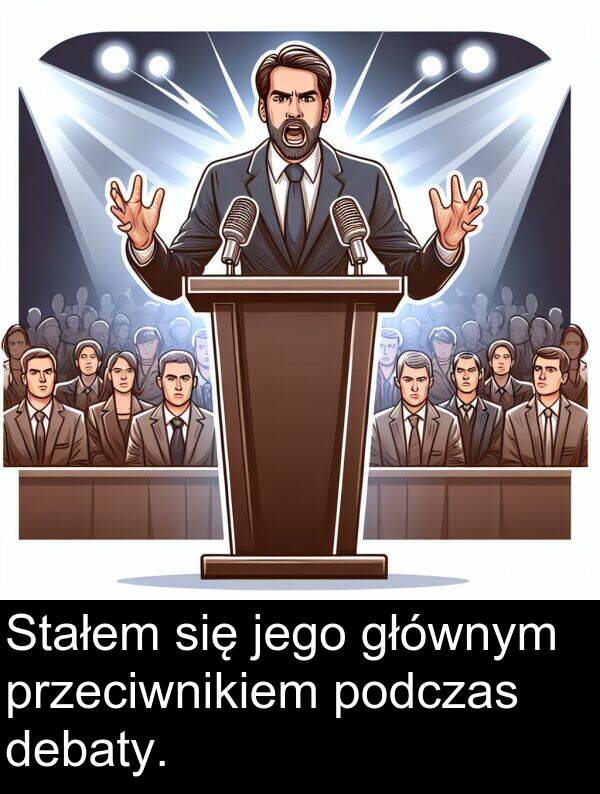 przeciwnikiem: Stałem się jego głównym przeciwnikiem podczas debaty.