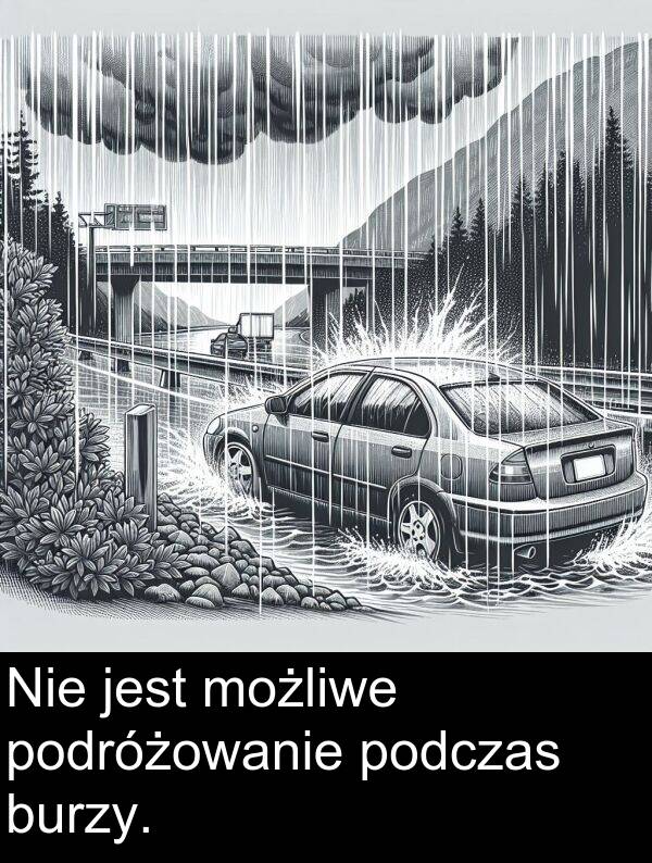 możliwe: Nie jest możliwe podróżowanie podczas burzy.