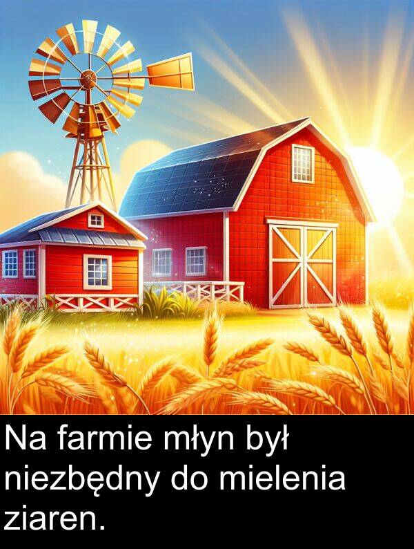 ziaren: Na farmie młyn był niezbędny do mielenia ziaren.