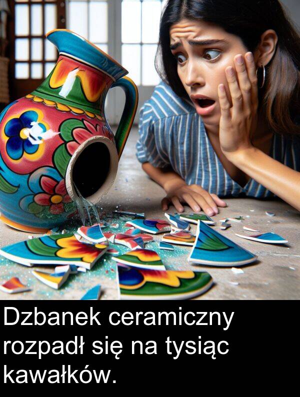 ceramiczny: Dzbanek ceramiczny rozpadł się na tysiąc kawałków.