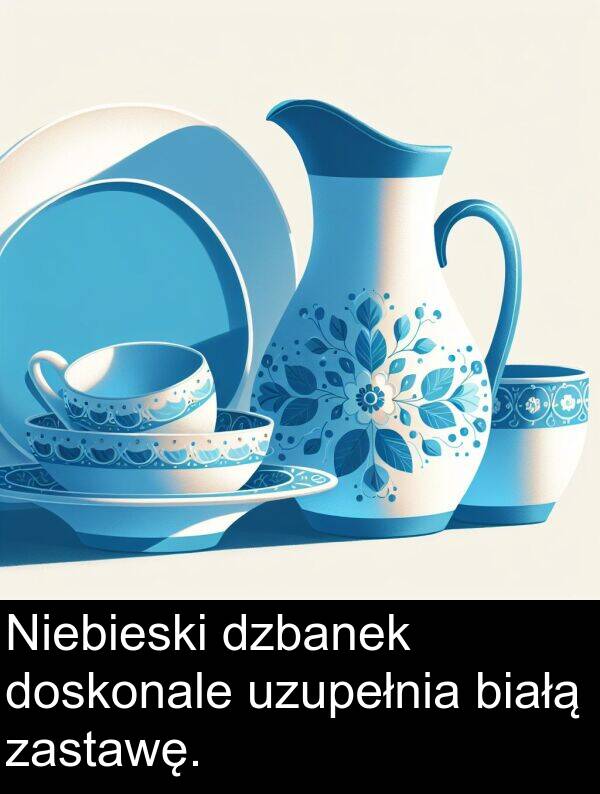 zastawę: Niebieski dzbanek doskonale uzupełnia białą zastawę.
