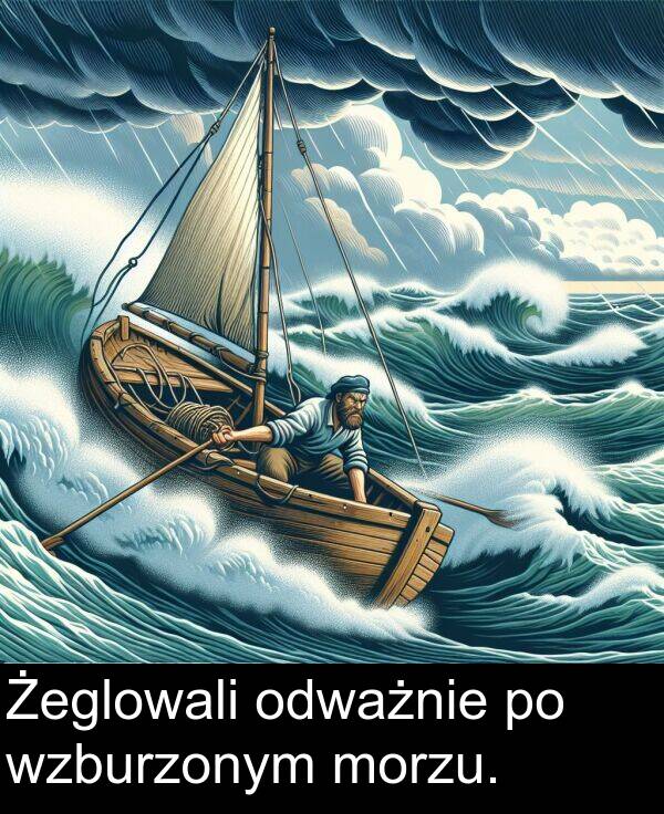 wzburzonym: Żeglowali odważnie po wzburzonym morzu.