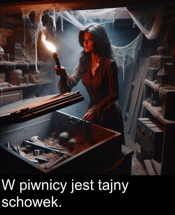 tajny: W piwnicy jest tajny schowek.