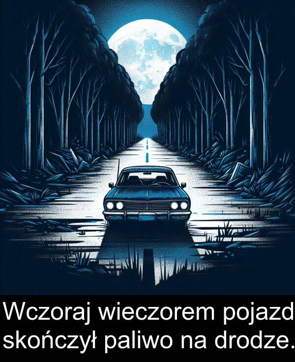 paliwo: Wczoraj wieczorem pojazd skończył paliwo na drodze.