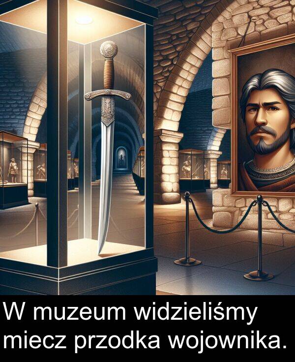 muzeum: W muzeum widzieliśmy miecz przodka wojownika.