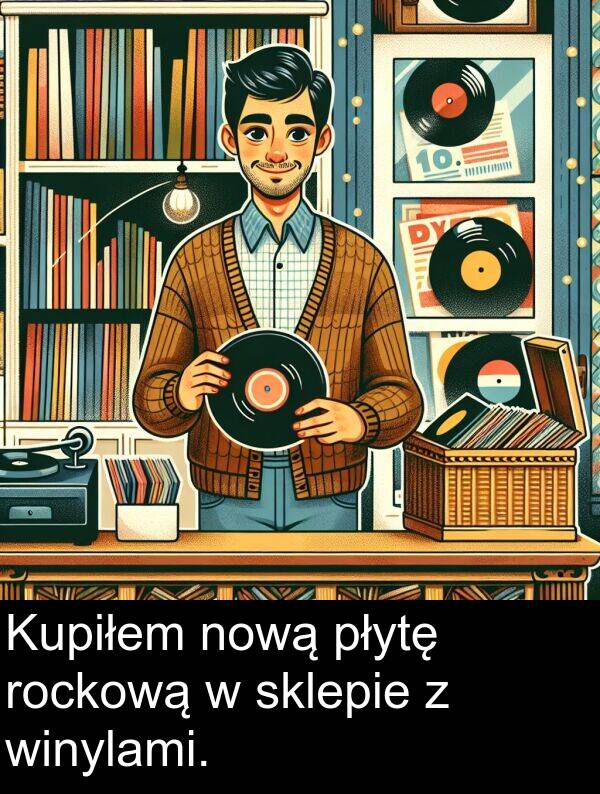 płytę: Kupiłem nową płytę rockową w sklepie z winylami.