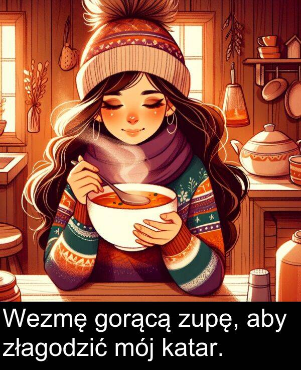 zupę: Wezmę gorącą zupę, aby złagodzić mój katar.