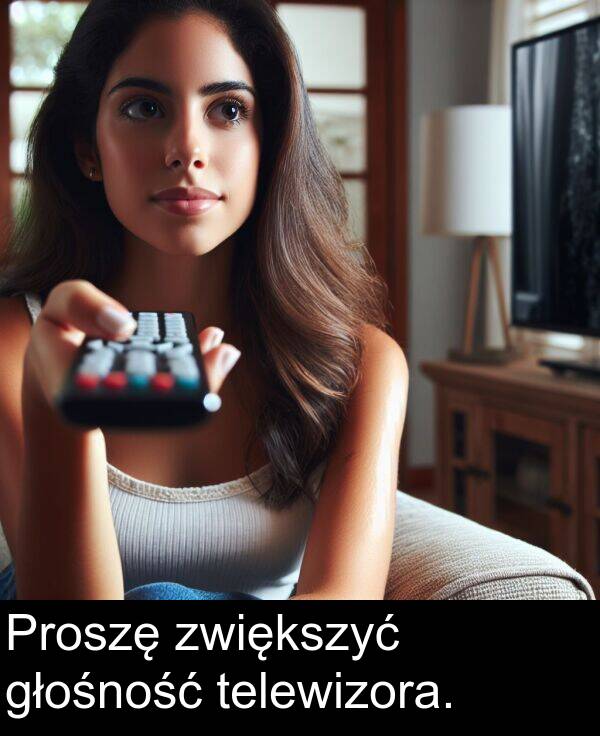 zwiększyć: Proszę zwiększyć głośność telewizora.
