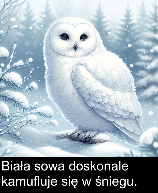 śniegu: Biała sowa doskonale kamufluje się w śniegu.