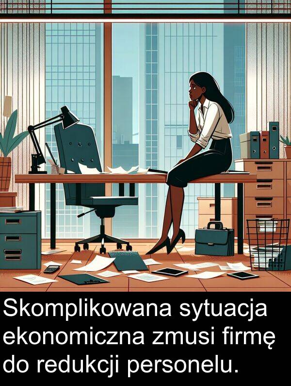 zmusi: Skomplikowana sytuacja ekonomiczna zmusi firmę do redukcji personelu.