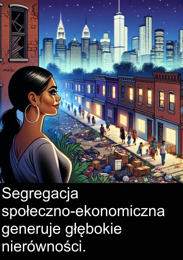 generuje: Segregacja społeczno-ekonomiczna generuje głębokie nierówności.