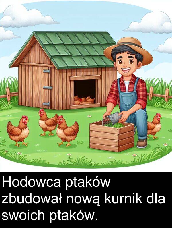 ptaków: Hodowca ptaków zbudował nową kurnik dla swoich ptaków.