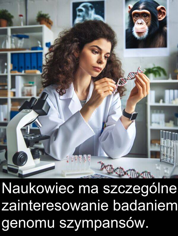 badaniem: Naukowiec ma szczególne zainteresowanie badaniem genomu szympansów.