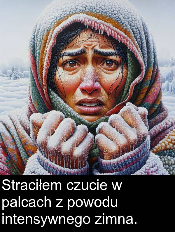 powodu: Straciłem czucie w palcach z powodu intensywnego zimna.