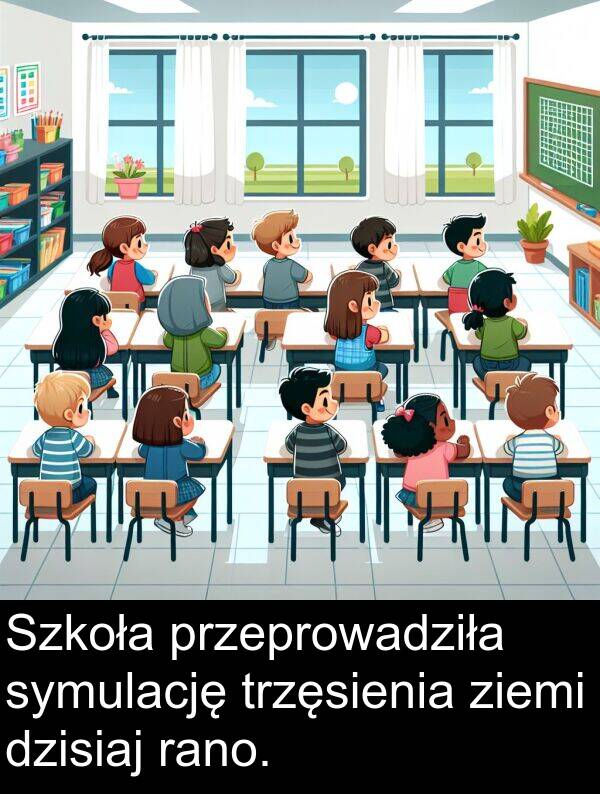 przeprowadziła: Szkoła przeprowadziła symulację trzęsienia ziemi dzisiaj rano.