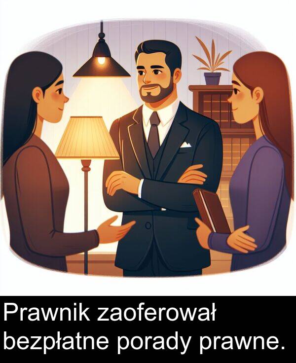 zaoferował: Prawnik zaoferował bezpłatne porady prawne.