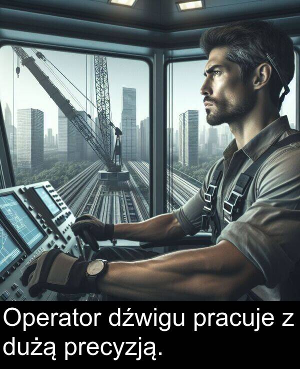 precyzją: Operator dźwigu pracuje z dużą precyzją.