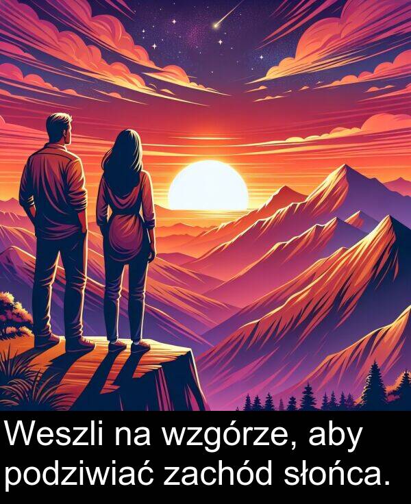 aby: Weszli na wzgórze, aby podziwiać zachód słońca.
