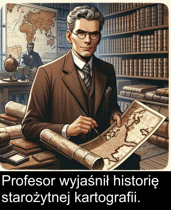 wyjaśnił: Profesor wyjaśnił historię starożytnej kartografii.