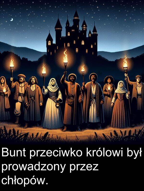 prowadzony: Bunt przeciwko królowi był prowadzony przez chłopów.