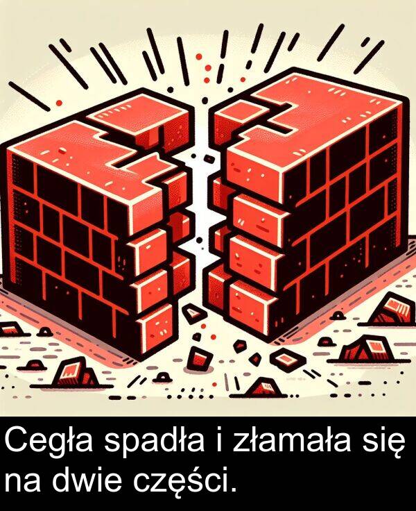 złamała: Cegła spadła i złamała się na dwie części.