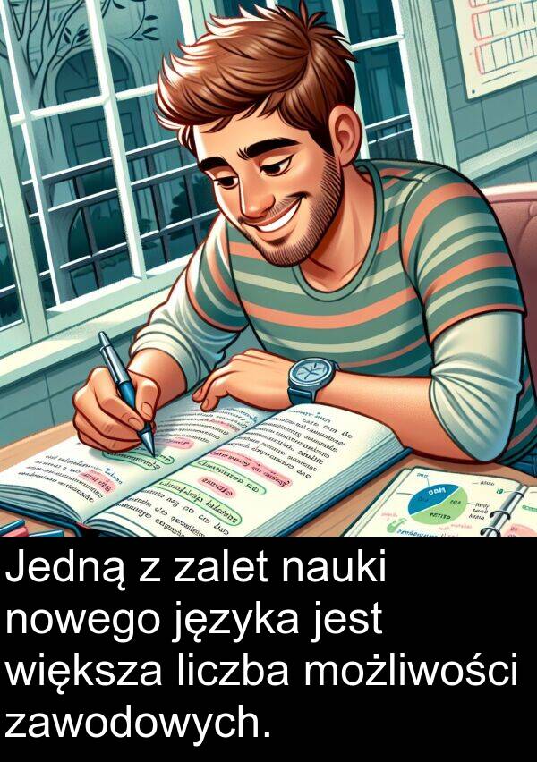 zawodowych: Jedną z zalet nauki nowego języka jest większa liczba możliwości zawodowych.
