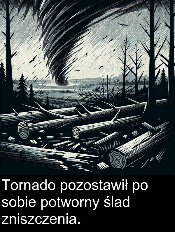 potworny: Tornado pozostawił po sobie potworny ślad zniszczenia.