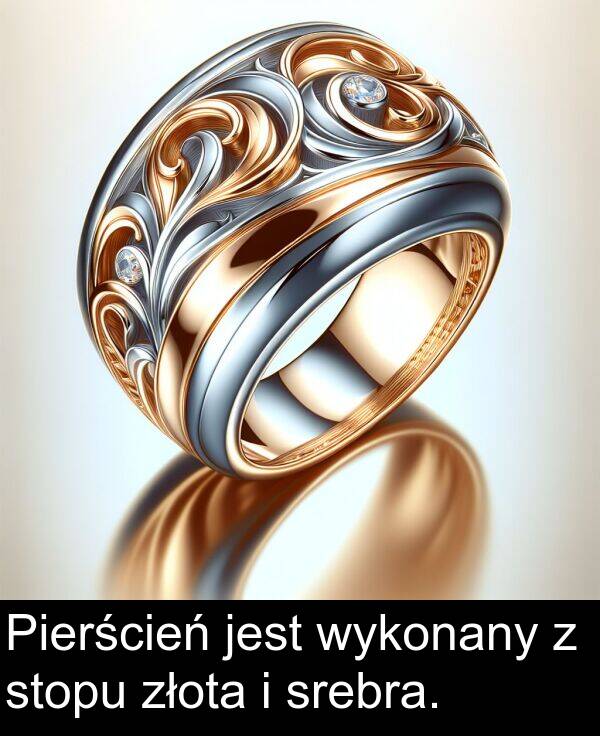 złota: Pierścień jest wykonany z stopu złota i srebra.