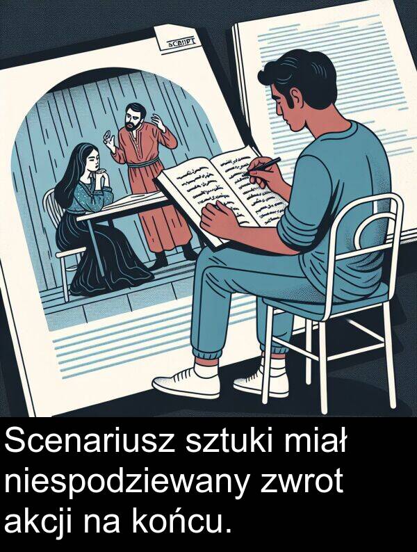 zwrot: Scenariusz sztuki miał niespodziewany zwrot akcji na końcu.
