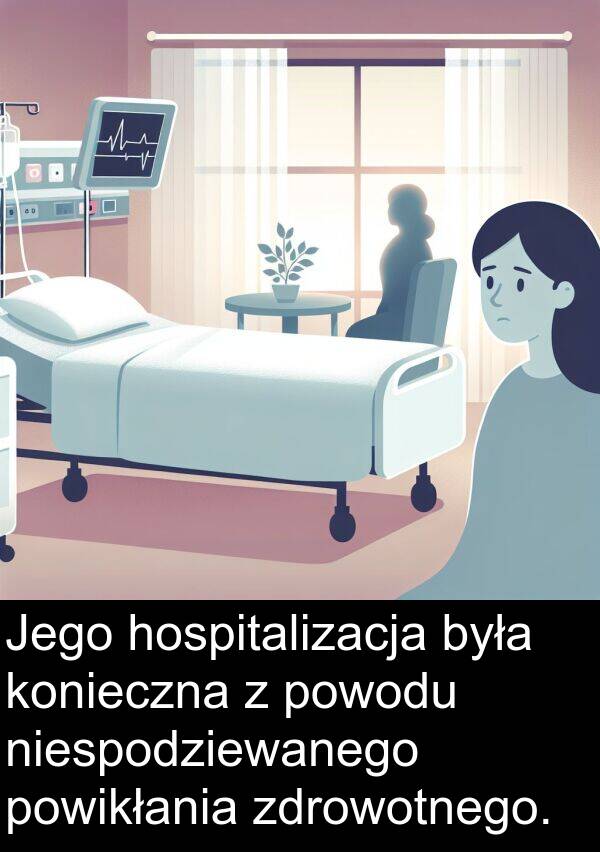 powikłania: Jego hospitalizacja była konieczna z powodu niespodziewanego powikłania zdrowotnego.