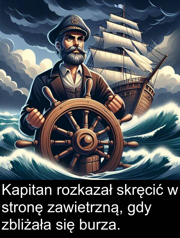 zawietrzną: Kapitan rozkazał skręcić w stronę zawietrzną, gdy zbliżała się burza.