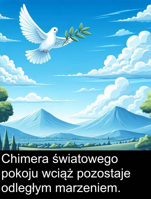 pozostaje: Chimera światowego pokoju wciąż pozostaje odległym marzeniem.