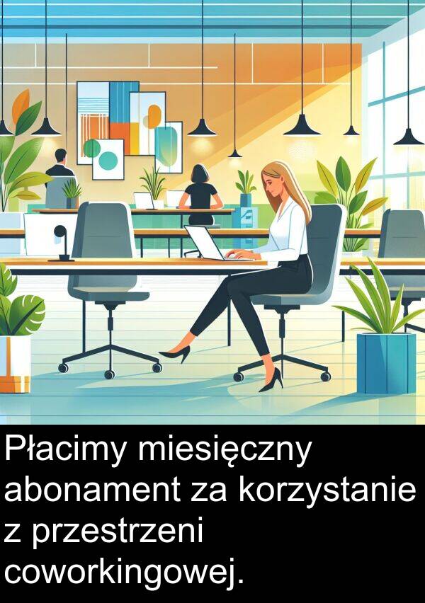 przestrzeni: Płacimy miesięczny abonament za korzystanie z przestrzeni coworkingowej.