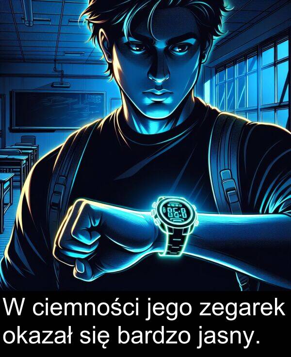 zegarek: W ciemności jego zegarek okazał się bardzo jasny.