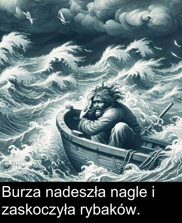 nadeszła: Burza nadeszła nagle i zaskoczyła rybaków.