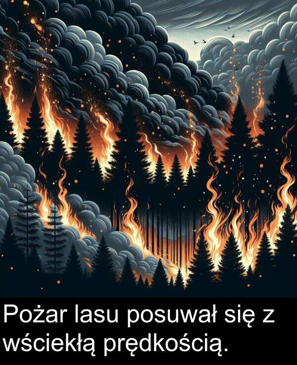 prędkością: Pożar lasu posuwał się z wściekłą prędkością.