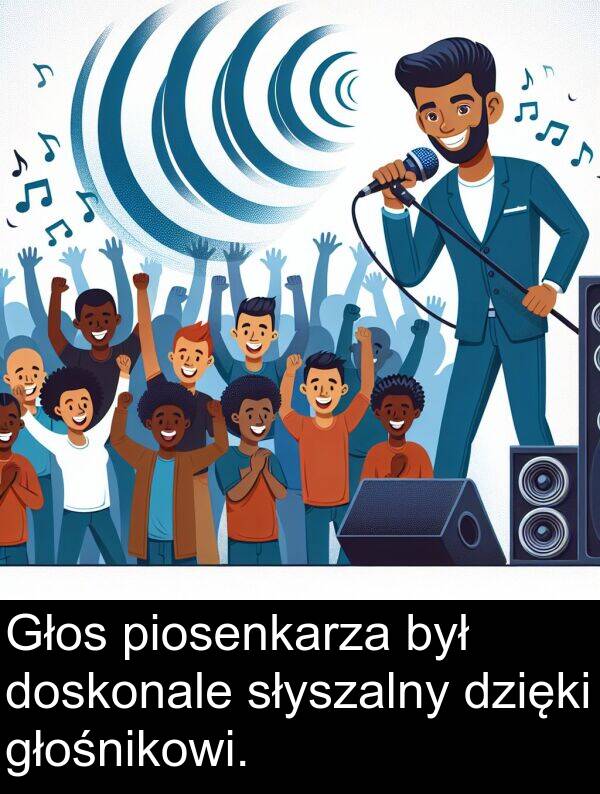 piosenkarza: Głos piosenkarza był doskonale słyszalny dzięki głośnikowi.