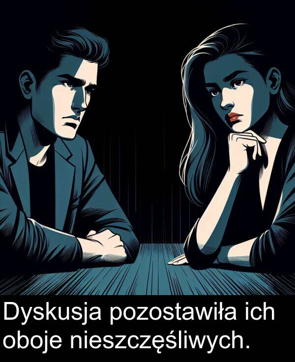 pozostawiła: Dyskusja pozostawiła ich oboje nieszczęśliwych.