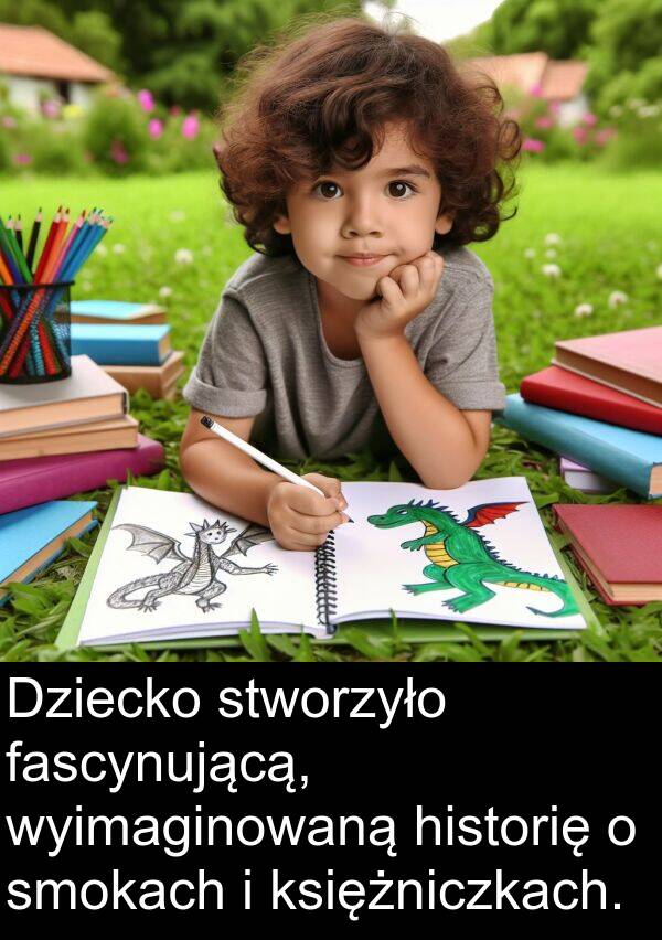 fascynującą: Dziecko stworzyło fascynującą, wyimaginowaną historię o smokach i księżniczkach.