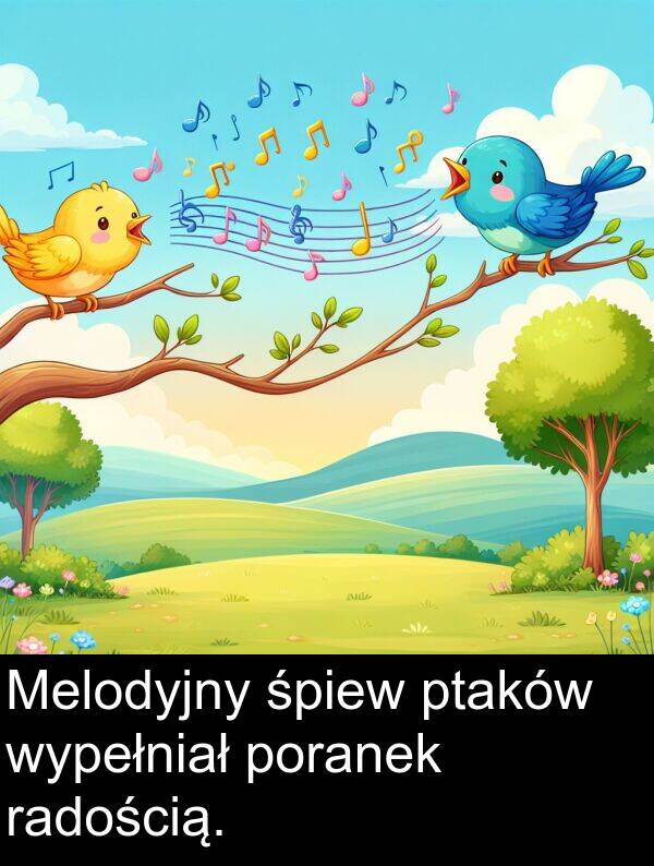 ptaków: Melodyjny śpiew ptaków wypełniał poranek radością.