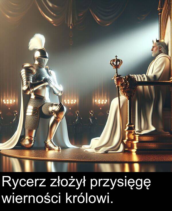 przysięgę: Rycerz złożył przysięgę wierności królowi.
