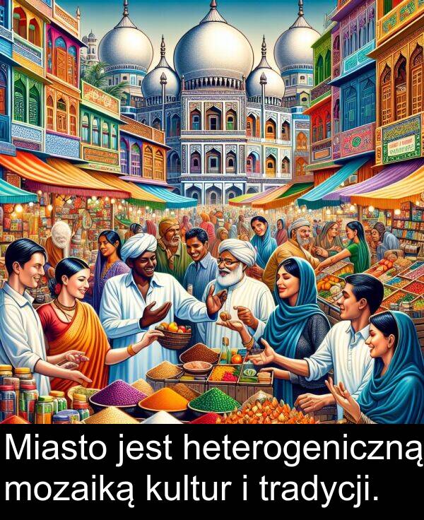 heterogeniczną: Miasto jest heterogeniczną mozaiką kultur i tradycji.
