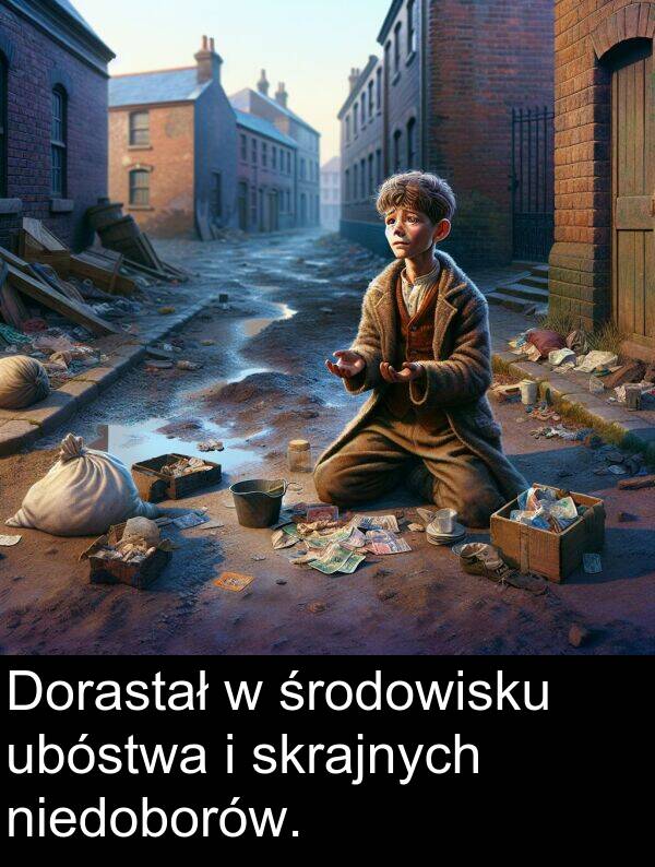 środowisku: Dorastał w środowisku ubóstwa i skrajnych niedoborów.