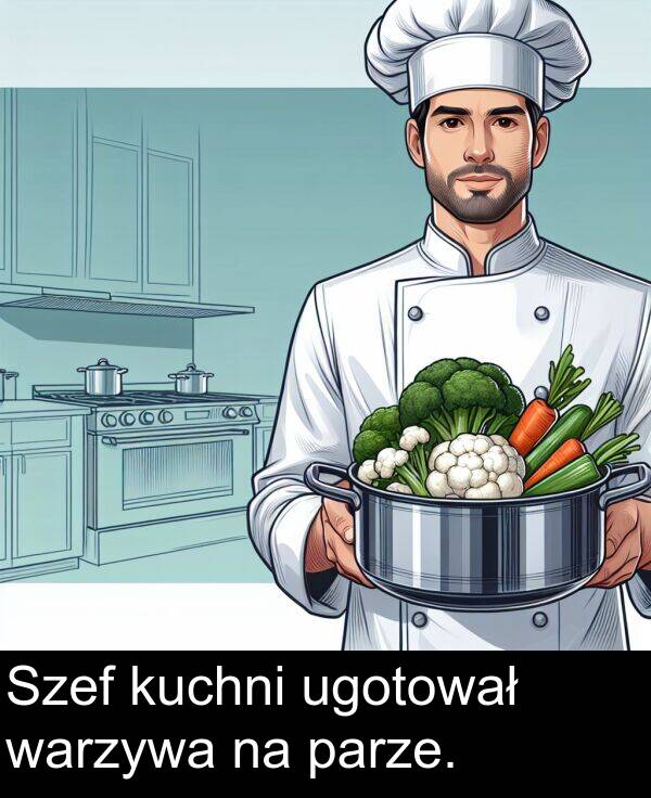 warzywa: Szef kuchni ugotował warzywa na parze.