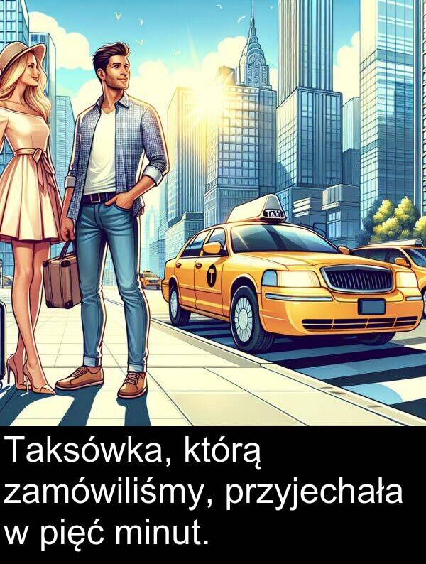 przyjechała: Taksówka, którą zamówiliśmy, przyjechała w pięć minut.